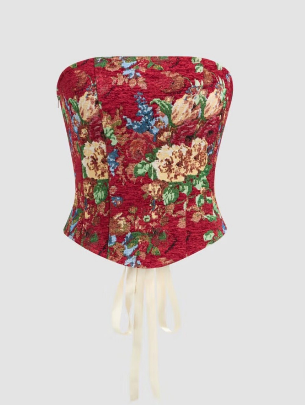 Strapless Floral Lace Up Zipper Corset Tube Top